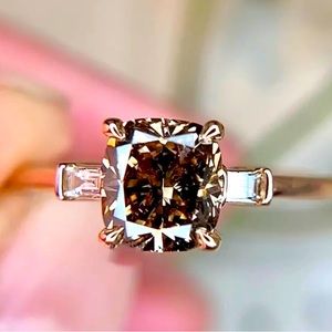 Coffee Colored Gem set in 14k Gold Plated Inlaid Zirconias Size 9